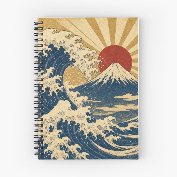 Item preview, The Great Wave and Mount Fuji with Red Rising Sun - Vintage Japanese Ukiyo-e Style designed and sold by vekotpu.