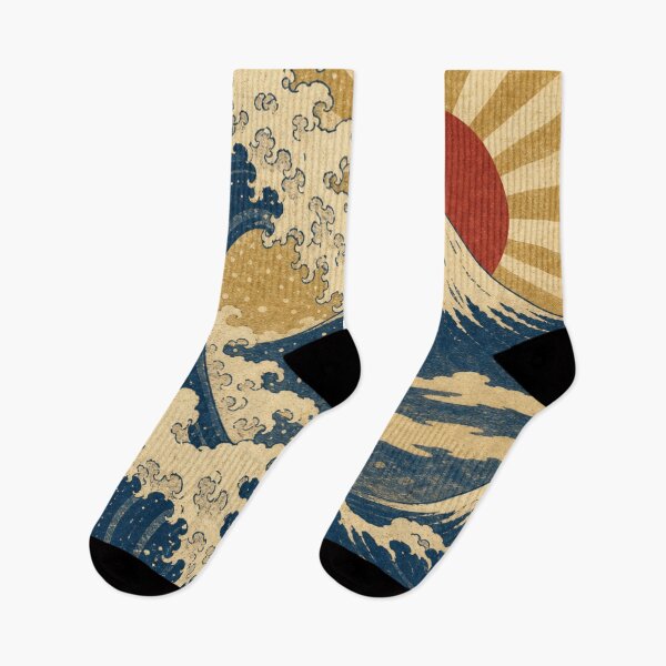 Item preview, The Great Wave and Mount Fuji with Red Rising Sun - Vintage Japanese Ukiyo-e Style designed and sold by vekotpu.