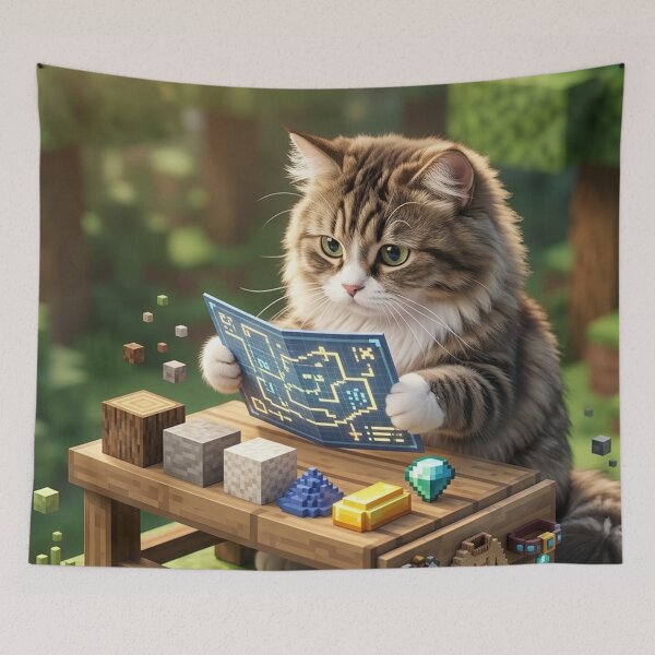 Item preview, KAM KAM The Voxel Master Builder Realistic Gamer Cat Art designed and sold by PetalsPaws.