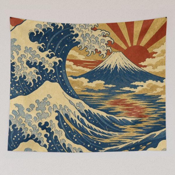 Item preview, The Great Wave Off Kanagawa and Mount Fuji Sunset - Vintage Japanese Ukiyo-e Art designed and sold by vekotpu.