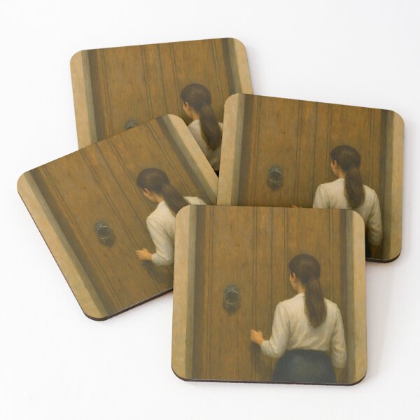 Item preview, Woman Standing Before Ornate Wooden Door designed and sold by PandaTShirtShop.
