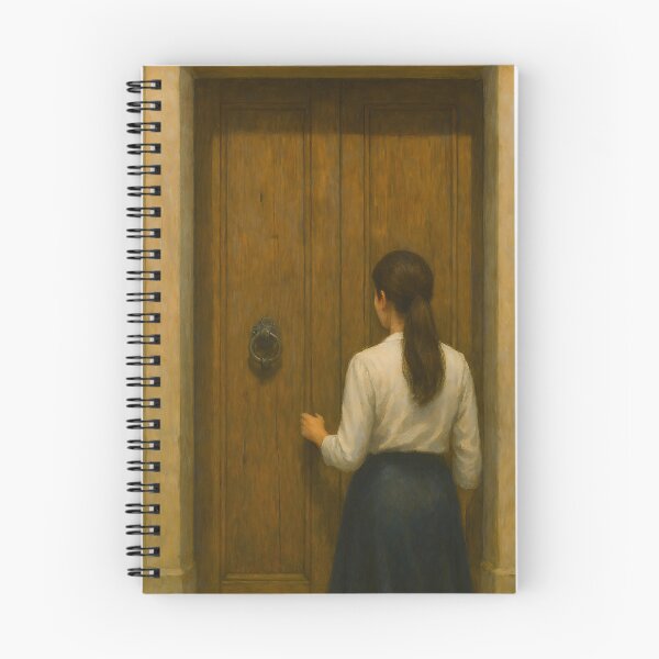 Item preview, Woman Standing Before Ornate Wooden Door designed and sold by PandaTShirtShop.