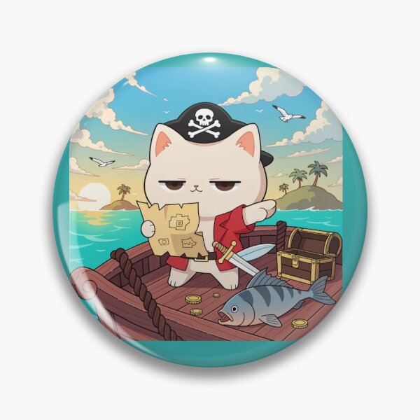 Item preview, Pirate Cat Adventure – Funny Grumpy Cat with Treasure Map and Giant Fish designed and sold by Mousy17.