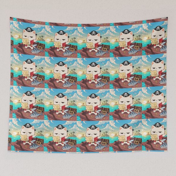 Item preview, Pirate Cat Adventure – Funny Grumpy Cat with Treasure Map and Giant Fish designed and sold by Mousy17.