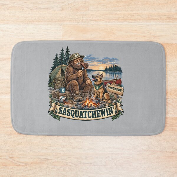 Item preview, Sasquatchewin’ Saskatchewan Camping Sasquatch & German Shepherd designed and sold by BigfeetLittlepaws.