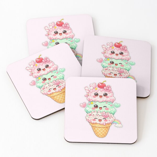 Item preview, Kawaii Triple Ice Cream Cone Art designed and sold by Sommium .