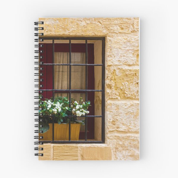 Item preview, Window With Barred Window Box Of White Flowers In A Yellow Stone Wall designed and sold by Nmallia.