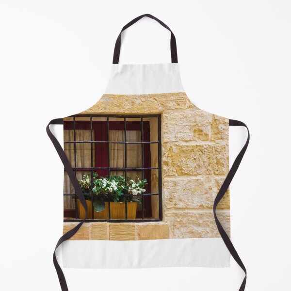 Item preview, Window With Barred Window Box Of White Flowers In A Yellow Stone Wall designed and sold by Nmallia.