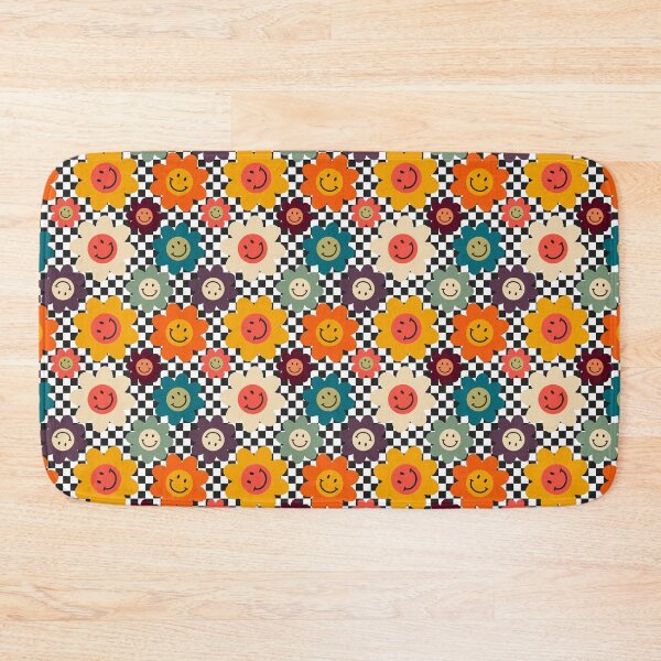 Item preview, Retro Smiley Flowers on Checkerboard – Mod Y2K Daisy Grid Pattern designed and sold by Frohyou.