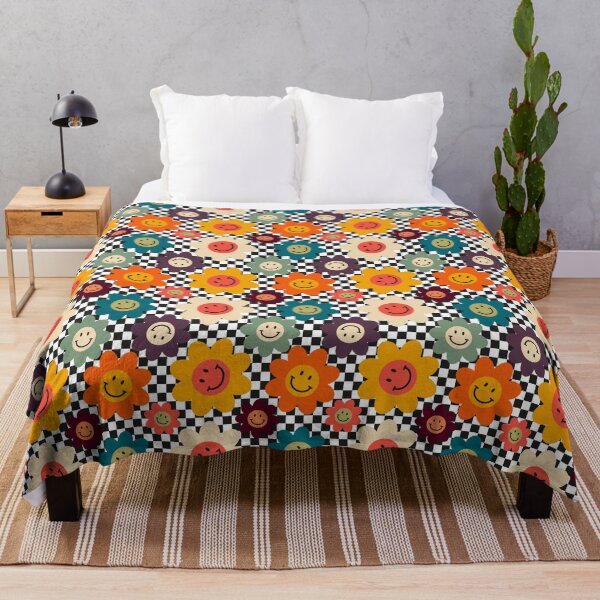 Item preview, Retro Smiley Flowers on Checkerboard – Mod Y2K Daisy Grid Pattern designed and sold by Frohyou.