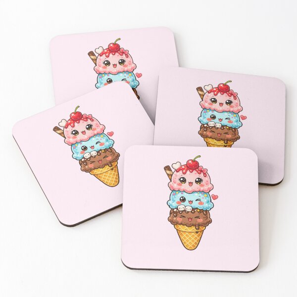 Item preview, Kawaii Triple Scoop Ice Cream Art designed and sold by Sommium .