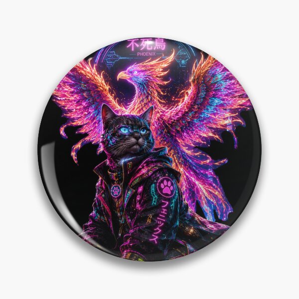 Item preview, Cyberpunk Phoenix Cat – Neon Rebirth designed and sold by Neon Riot Studio.