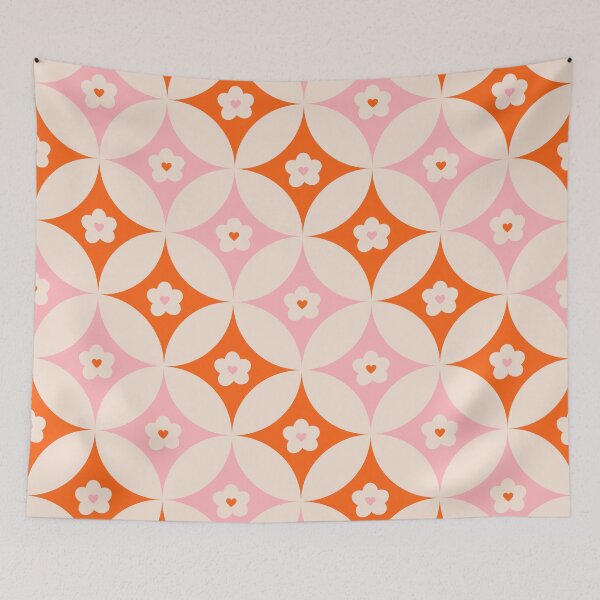Item preview, Vintage Mid-Century Floral Lattice – 70s Geometric Daisy Chain Pattern designed and sold by Frohyou.
