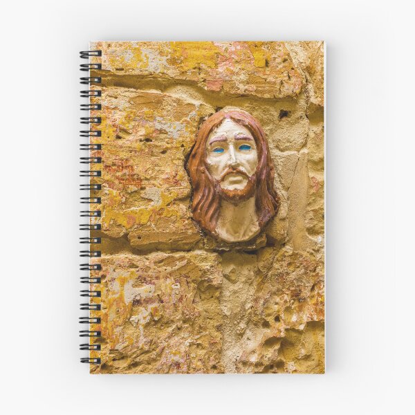 Item preview, Weathered Stone Wall With Embedded Ceramic Jesus Head Portrait Sculpture in Warm Tones designed and sold by Nmallia.
