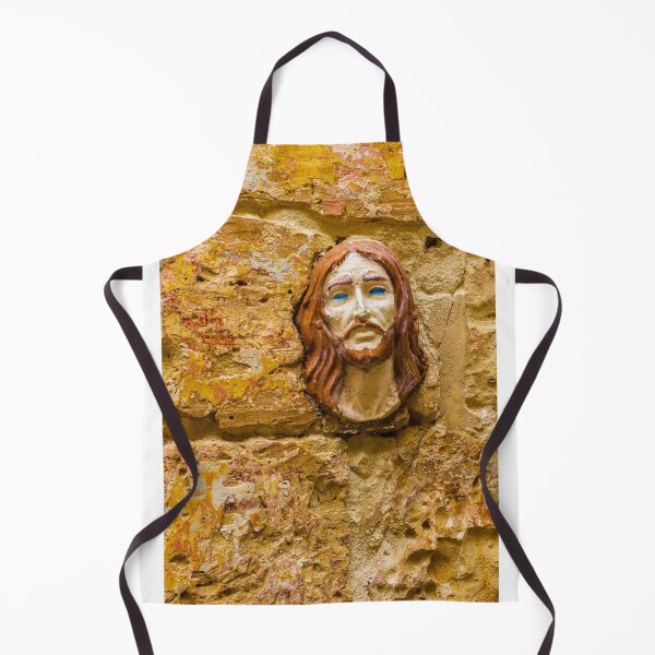 Item preview, Weathered Stone Wall With Embedded Ceramic Jesus Head Portrait Sculpture in Warm Tones designed and sold by Nmallia.