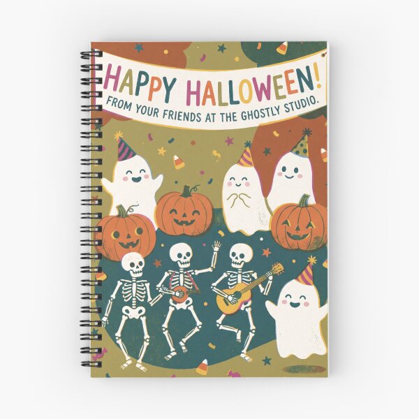 Item preview, Happy Halloween Cute Retro Ghost Party Skeletons And Pumpkins Greeting designed and sold by Pick&Grin.