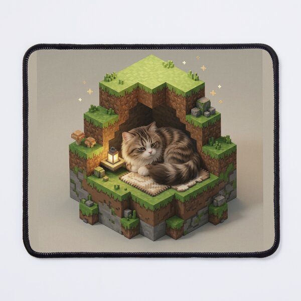 Item preview, KAM KAM Sleeping in Cozy Voxel Cave Realistic Cat Art designed and sold by PetalsPaws.