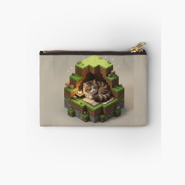 Item preview, KAM KAM Sleeping in Cozy Voxel Cave Realistic Cat Art designed and sold by PetalsPaws.