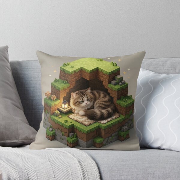 Item preview, KAM KAM Sleeping in Cozy Voxel Cave Realistic Cat Art designed and sold by PetalsPaws.