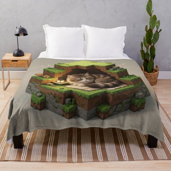Item preview, KAM KAM Sleeping in Cozy Voxel Cave Realistic Cat Art designed and sold by PetalsPaws.
