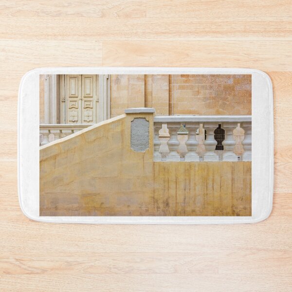 Item preview, Warm Yellow Wall With Stone Staircase And Balustrade In Sunny Mediterranean Courtyard designed and sold by Nmallia.