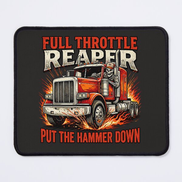 Item preview, Full Throttle Reaper | Put The Hammer Down | Red Semi Truck Skeleton Art designed and sold by NomadForge.