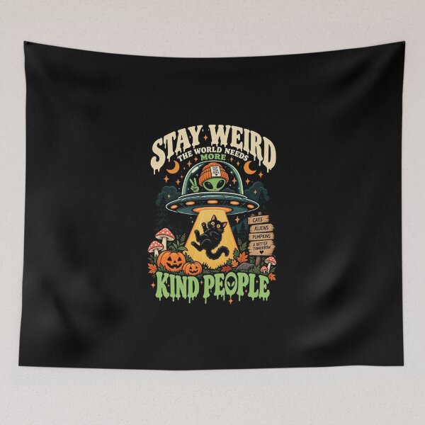Item preview, Stay Weird Kind People Alien Cat UFO Halloween designed and sold by Ridaelb.