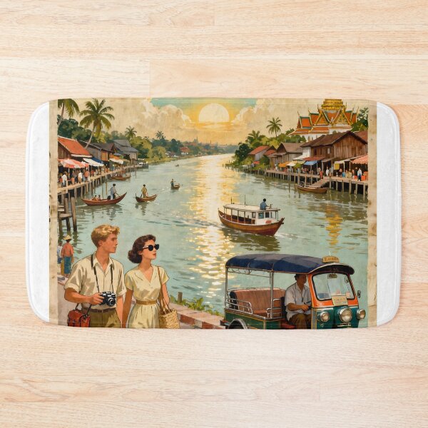 Item preview, Bangkok 1968 – Chao Phraya River | Vintage Thailand Travel Poster designed and sold by Spirit of Siam.