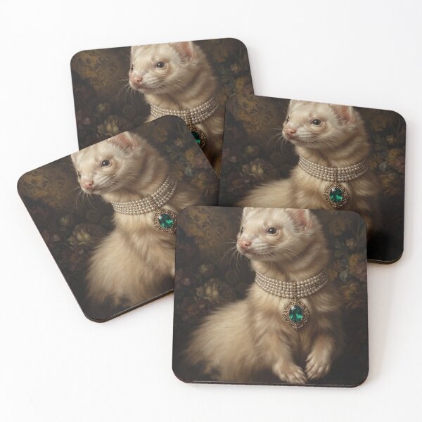 Item preview, Regal Ferret Portrait with Emerald Necklace designed and sold by Real Beast Art.