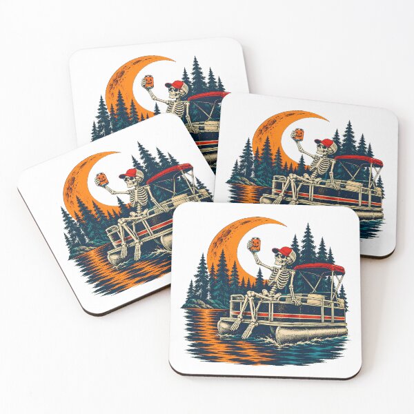 Item preview, Pontoon Skeleton Sunset Lake Halloween Captain designed and sold by chattsuede.