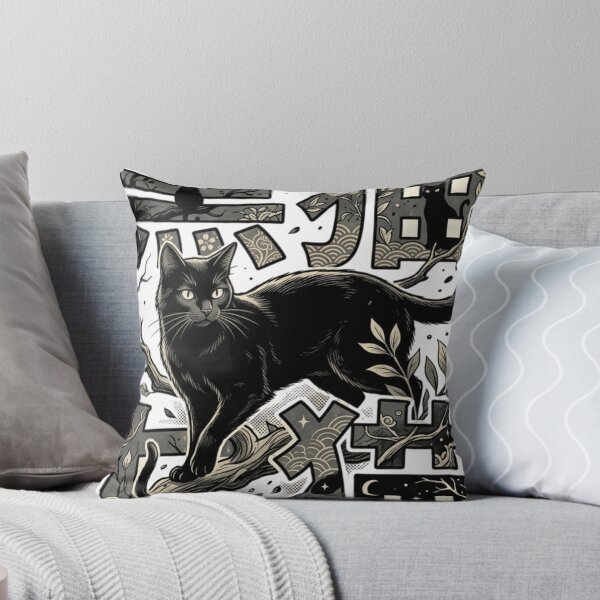 Item preview, Japanese Black Cat Kanji Kuroneko Woodblock Streetwear Art designed and sold by mood-draftsman.