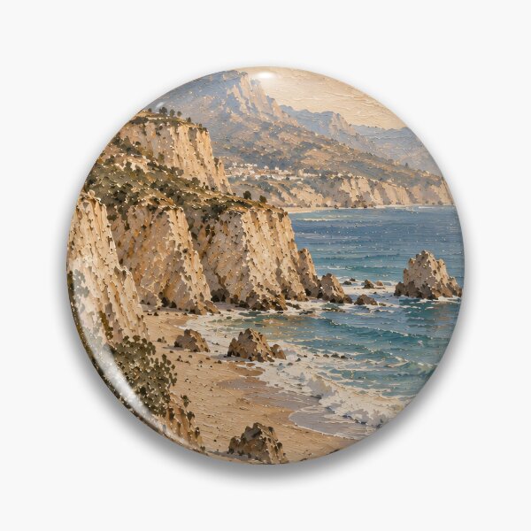 Item preview, Mediterranean Coastal Oil Painting Cliffside Wildflowers Seascape designed and sold by Jozefin's Studio.