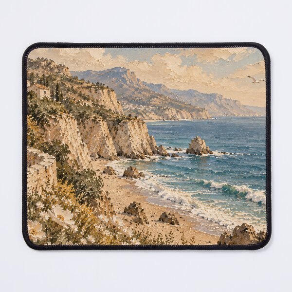 Item preview, Mediterranean Coastal Oil Painting Cliffside Wildflowers Seascape designed and sold by Jozefin's Studio.