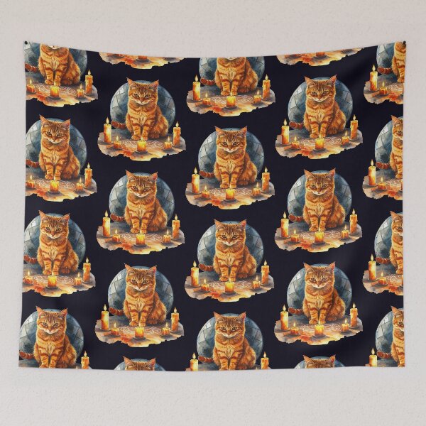 Item preview, The witch's cat, orange cat with candles designed and sold by LiskoDesign.