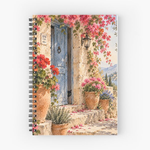 Item preview, Mediterranean Watercolour Doorway Black Cat Bougainvillea designed and sold by Jozefin's Studio.