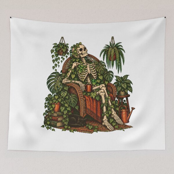 Item preview, Cottagegoth Skeleton Lounging Houseplants Bookworm designed and sold by chattsuede.
