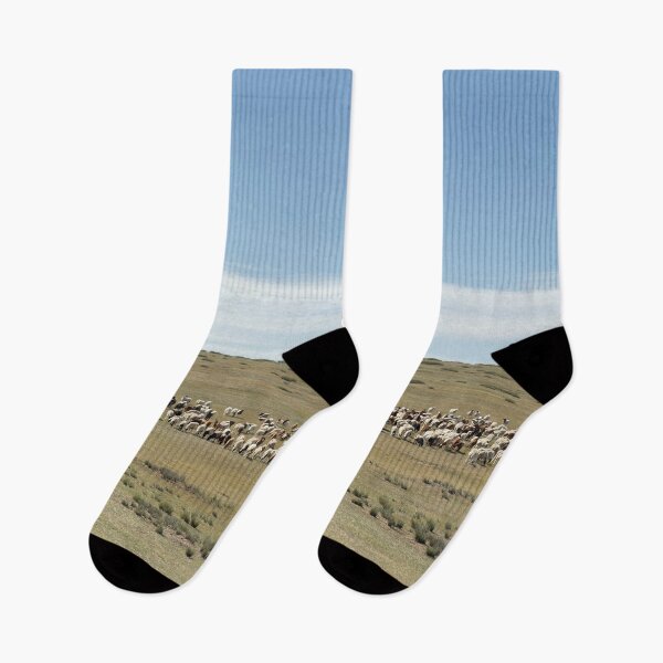 Item preview, Sheep and Goats Grazing Across Open Grassland Under Blue Sky designed and sold by seunghus.