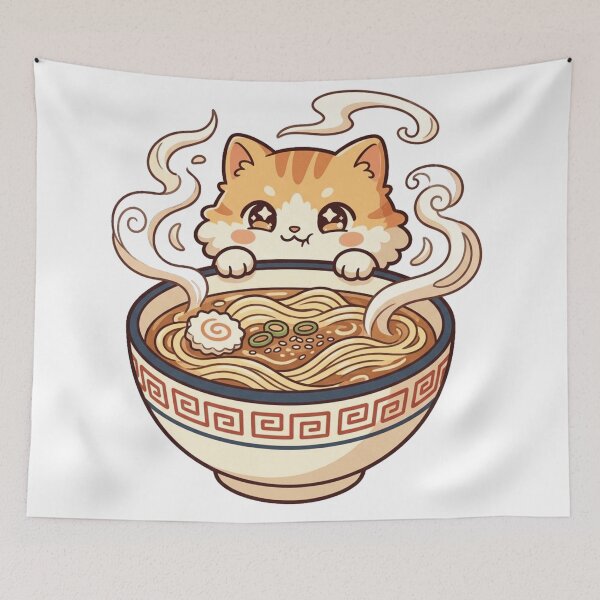 Item preview, Kawaii Orange Cat Ramen Cute Japanese Noodle Bowl Anime Art designed and sold by mood-draftsman.