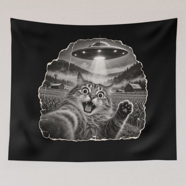 Item preview, UFO Cat Selfie – Funny Alien Abduction Retro designed and sold by will freed18.
