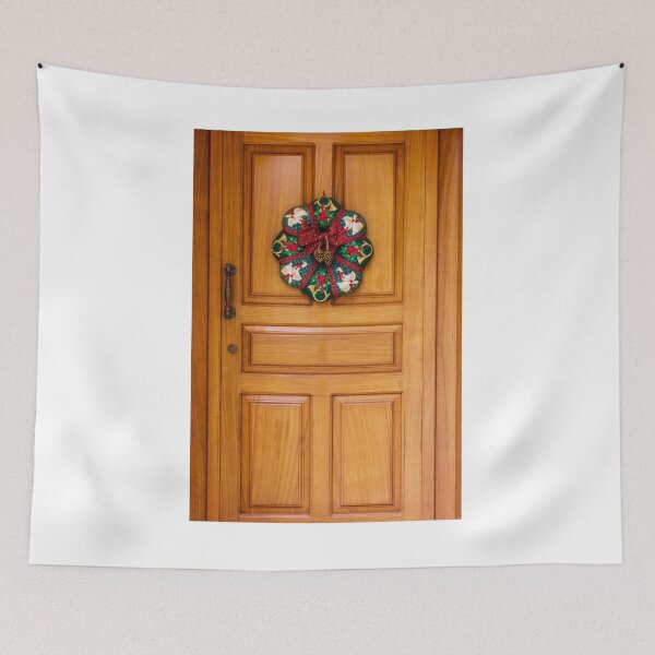 Item preview, Festive Christmas Wreath Hung on Warm Wooden Door for Holiday Decor Photo at Entrance designed and sold by Nmallia.