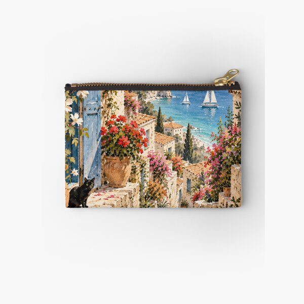 Item preview, Mediterranean Alley Watercolour Painting Bougainvillea Sea View designed and sold by Jozefin's Studio.