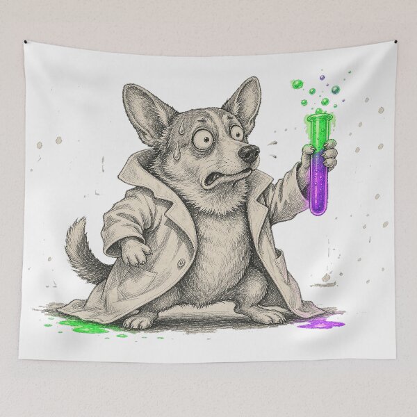 Item preview, Anxious Corgi in Lab Coat Experimenting designed and sold by LEOYinger.