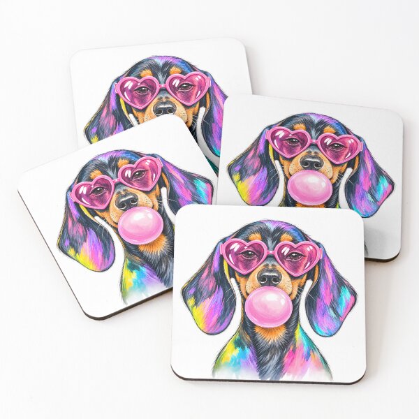 Item preview, Preppy Dachshund Striped Dog Coquette Wiener Dog Pink Heart Glasses designed and sold by Rtcraftani.
