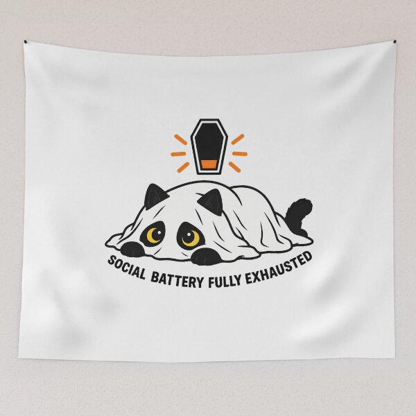 Item preview, Ghost Cat Exhausted Social Battery Halloween Introvert designed and sold by chattsuede.