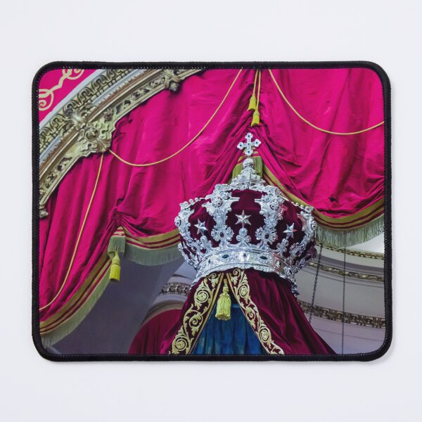Item preview, Ornate Silver Crown Displayed Over Velvet Red Drapery With Gold Embroidery And Regal Throne designed and sold by Nmallia.