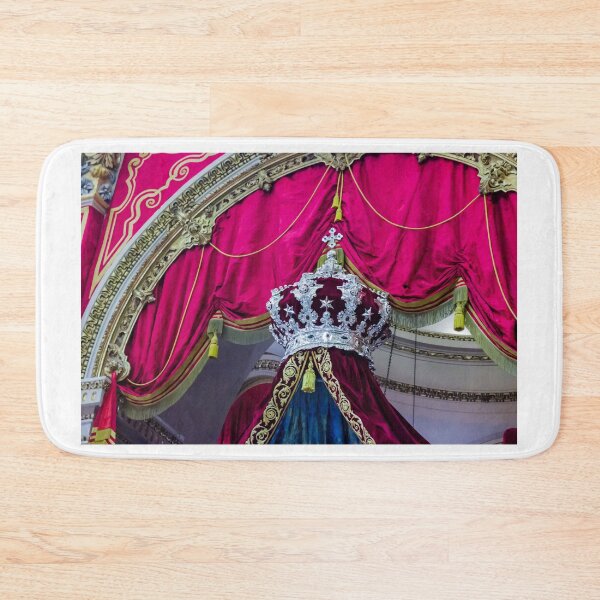 Item preview, Ornate Silver Crown Displayed Over Velvet Red Drapery With Gold Embroidery And Regal Throne designed and sold by Nmallia.