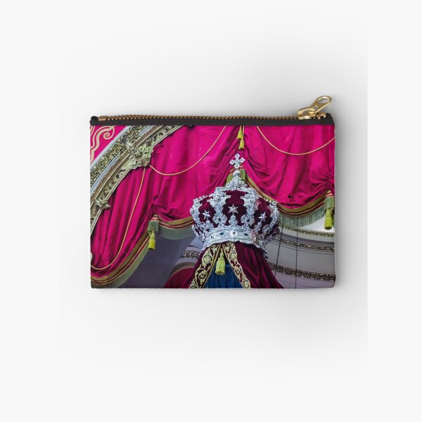 Item preview, Ornate Silver Crown Displayed Over Velvet Red Drapery With Gold Embroidery And Regal Throne designed and sold by Nmallia.