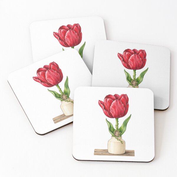 Item preview, Red Tulip Flower with Tiny Fairy Door – Enchanted Cottagecore Botanical Fantasy designed and sold by MrDev.
