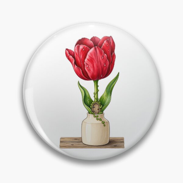 Item preview, Red Tulip Flower with Tiny Fairy Door – Enchanted Cottagecore Botanical Fantasy designed and sold by MrDev.