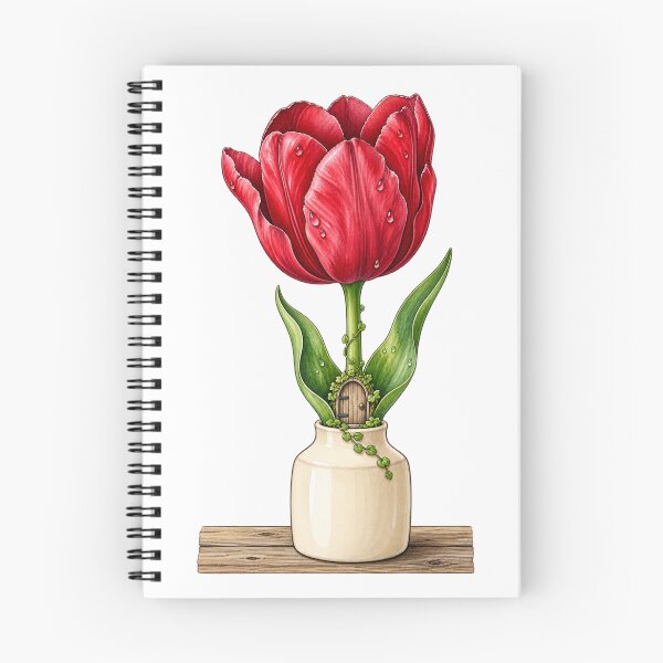Item preview, Red Tulip Flower with Tiny Fairy Door – Enchanted Cottagecore Botanical Fantasy designed and sold by MrDev.